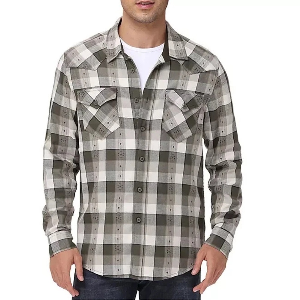 Frye Men's Plaid Casual Button Down Shirt - dusky green